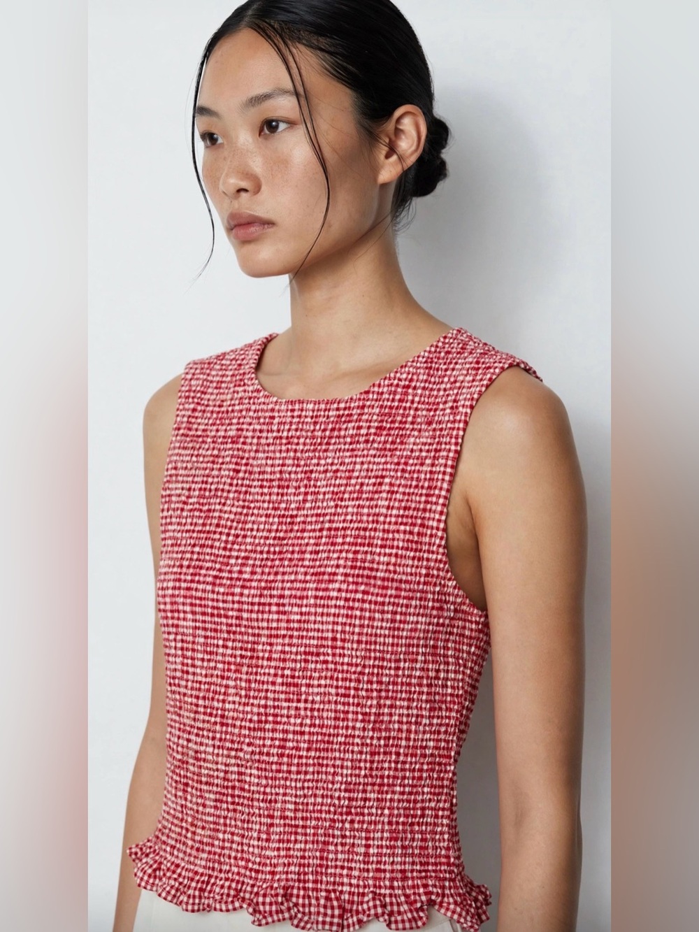 HYFVE Red Gingham Smocked Tank Top size small